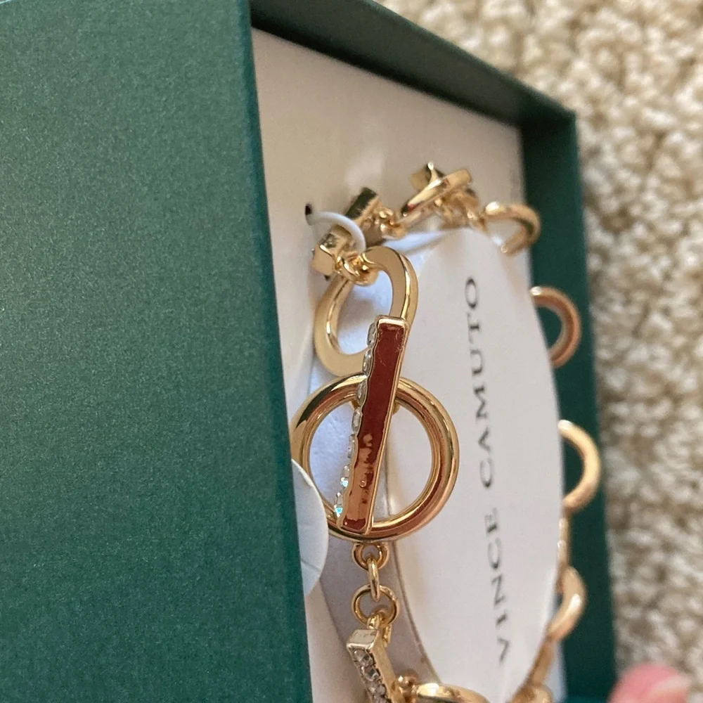 NEW Vince Camuto Chain Link Bracelet Pave 14kt Gold Plated Size 7.5” NIB